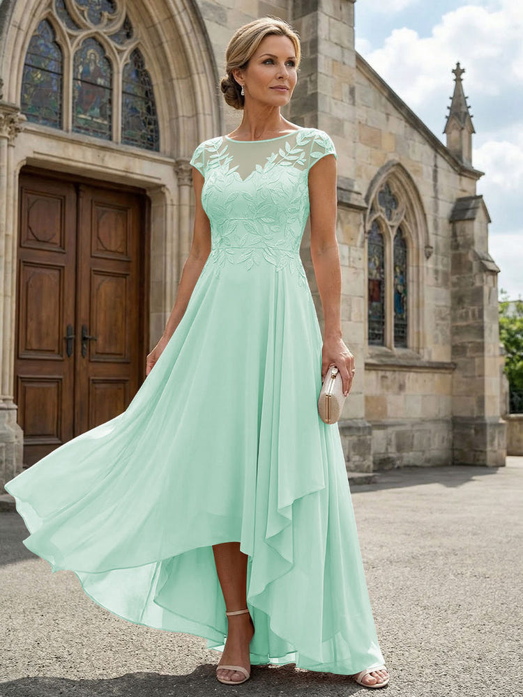 Chiffon High Low Floral Embroidery Mother of the Bride Dresses
