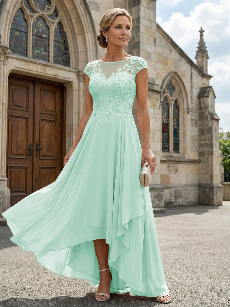 Chiffon High Low Floral Embroidery Mother of the Bride Dresses