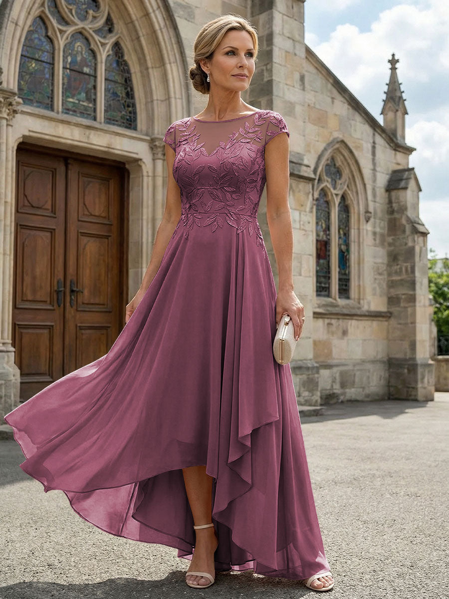 Chiffon High Low Floral Embroidery Mother of the Bride Dresses