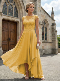 Chiffon High Low Floral Embroidery Mother of the Bride Dresses