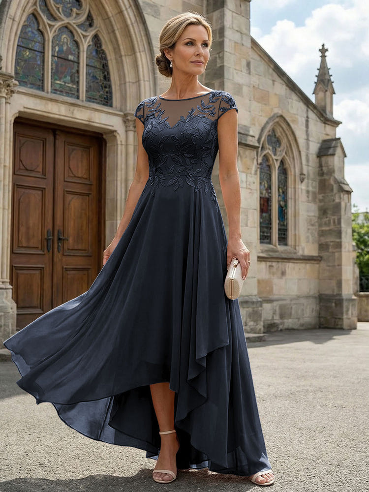 Chiffon High Low Floral Embroidery Mother of the Bride Dresses