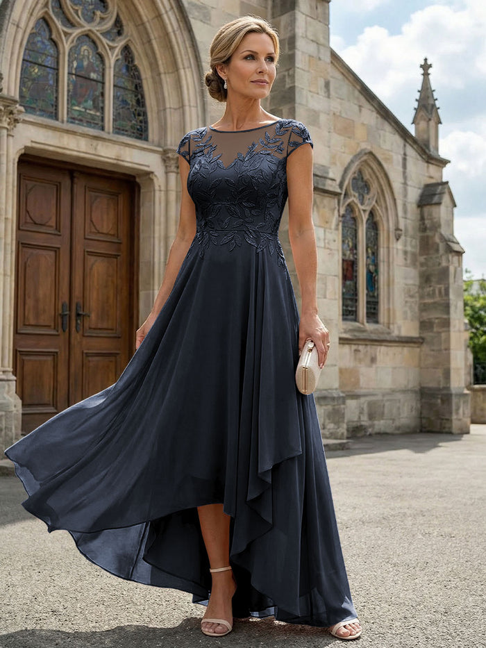 Chiffon High Low Floral Embroidery Mother of the Bride Dresses