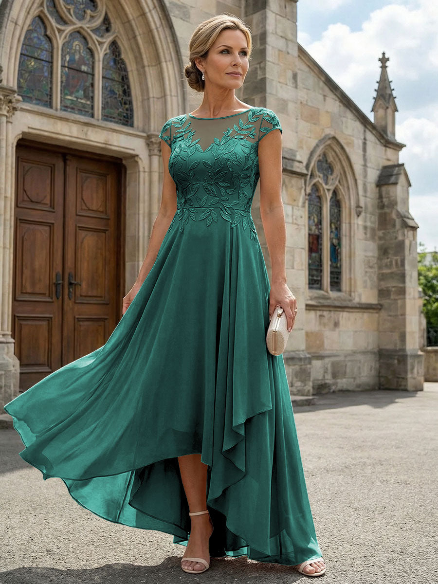 Chiffon High Low Floral Embroidery Mother of the Bride Dresses