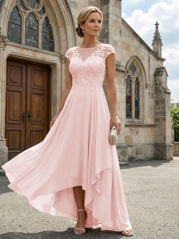 Chiffon High Low Floral Embroidery Mother of the Bride Dresses