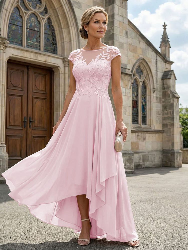 Chiffon High Low Floral Embroidery Mother of the Bride Dresses