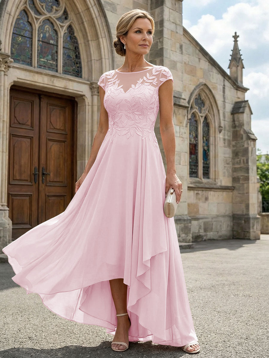 Chiffon High Low Floral Embroidery Mother of the Bride Dresses