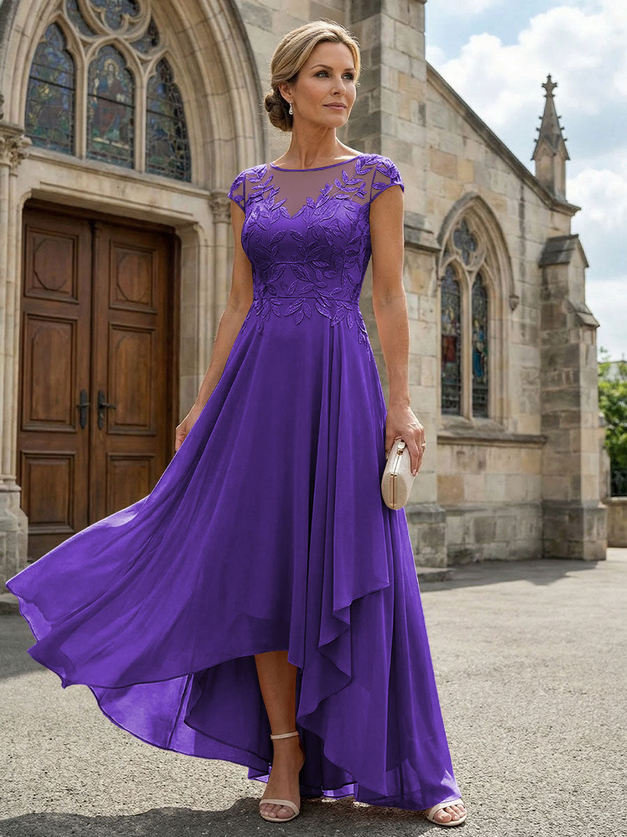 Chiffon High Low Floral Embroidery Mother of the Bride Dresses