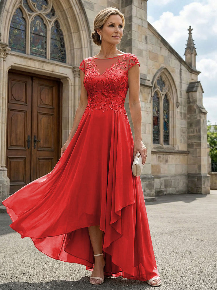 Chiffon High Low Floral Embroidery Mother of the Bride Dresses