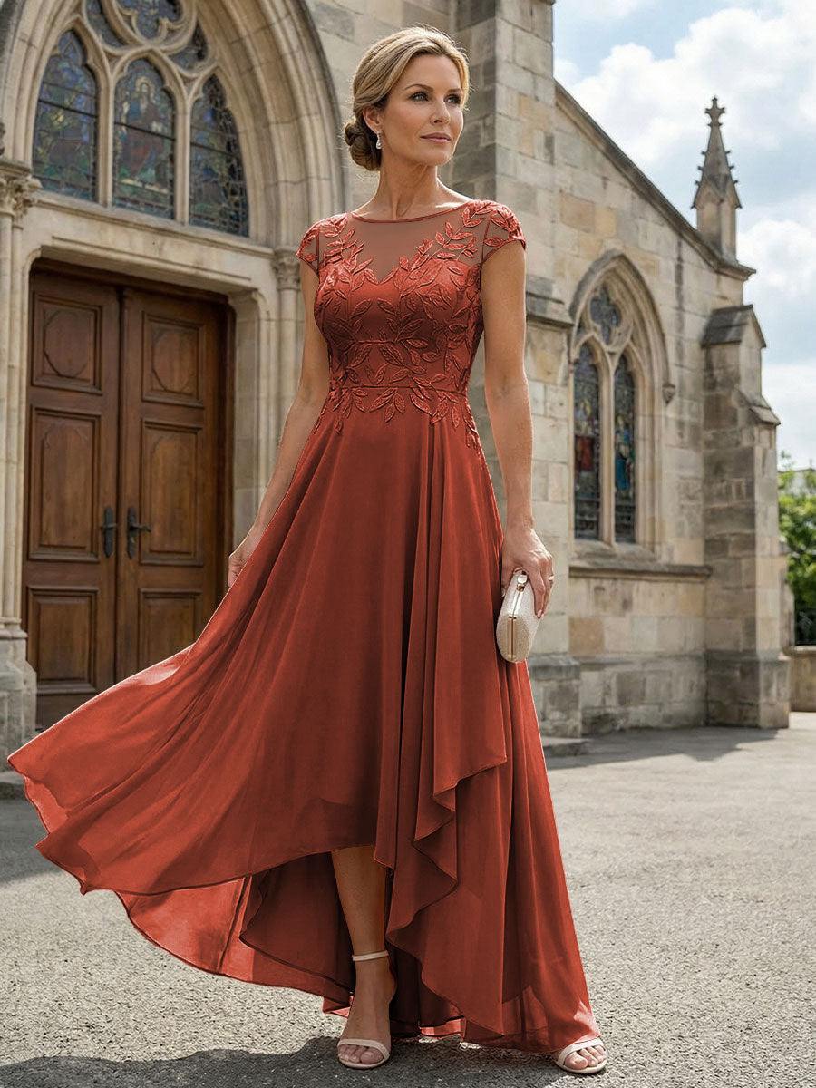 Chiffon High Low Floral Embroidery Mother of the Bride Dresses