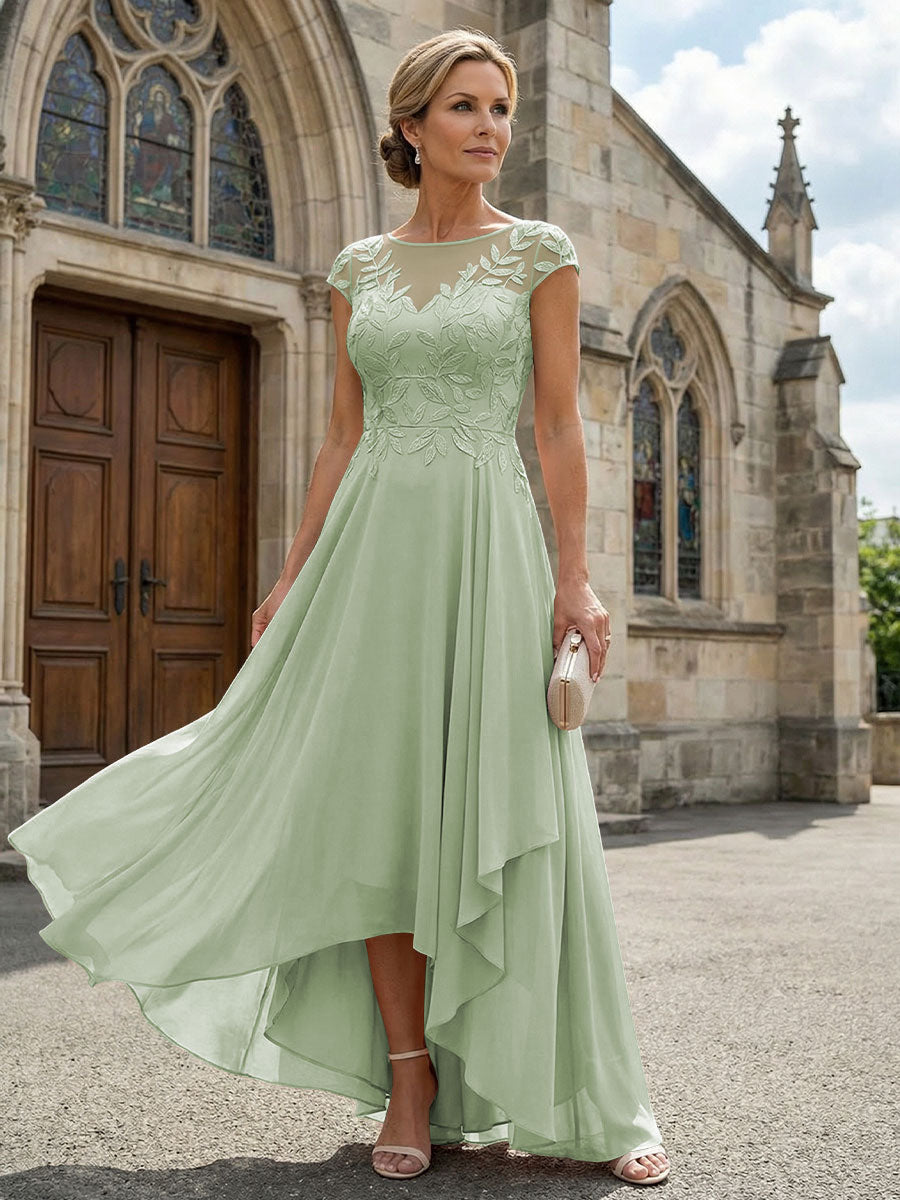 Chiffon High Low Floral Embroidery Mother of the Bride Dresses
