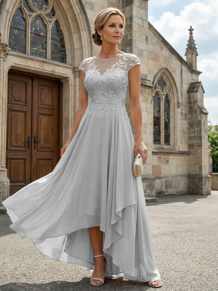 Chiffon High Low Floral Embroidery Mother of the Bride Dresses