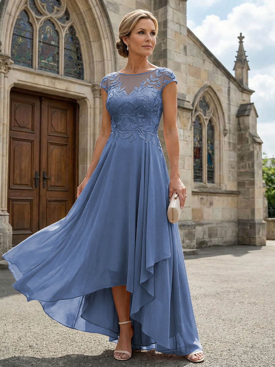 Chiffon High Low Floral Embroidery Mother of the Bride Dresses