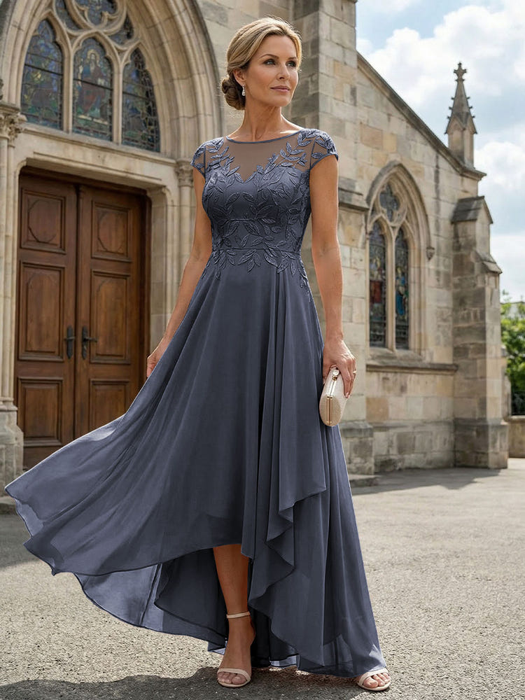 Chiffon High Low Floral Embroidery Mother of the Bride Dresses