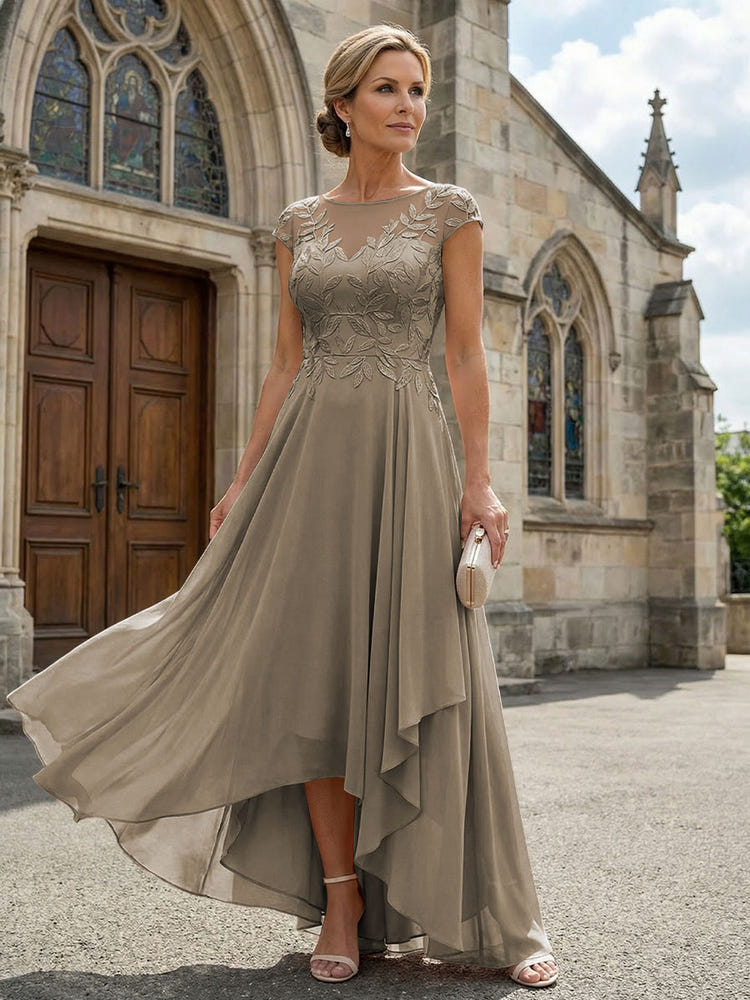 Chiffon High Low Floral Embroidery Mother of the Bride Dresses