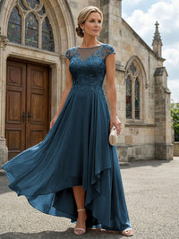 Chiffon High Low Floral Embroidery Mother of the Bride Dresses