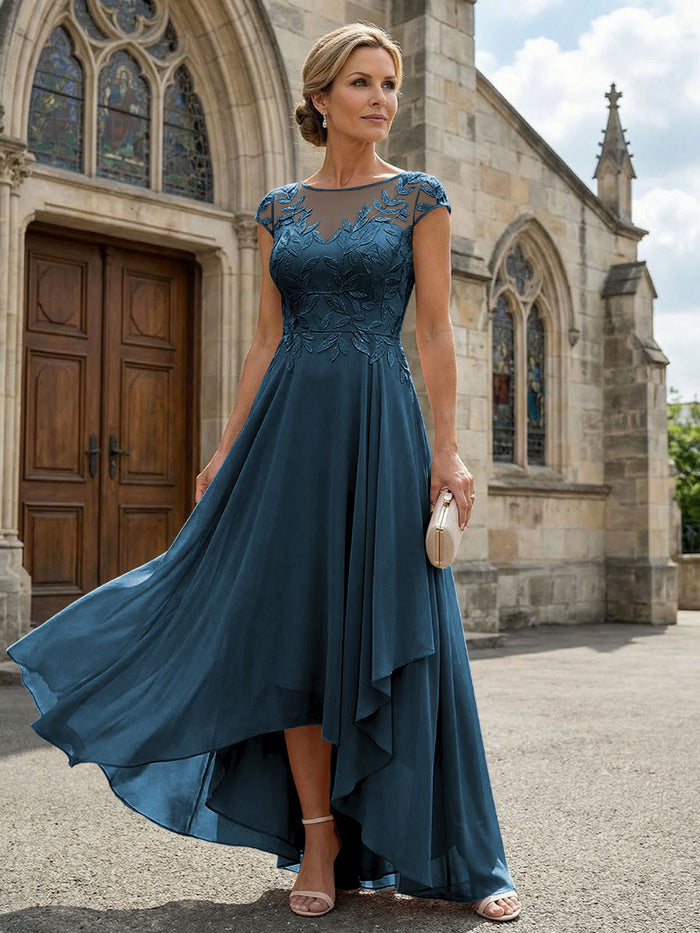 Chiffon High Low Floral Embroidery Mother of the Bride Dresses