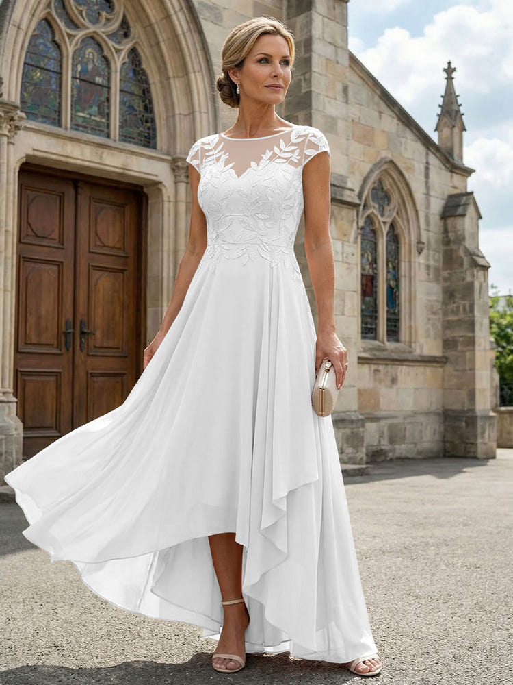 Chiffon High Low Floral Embroidery Mother of the Bride Dresses