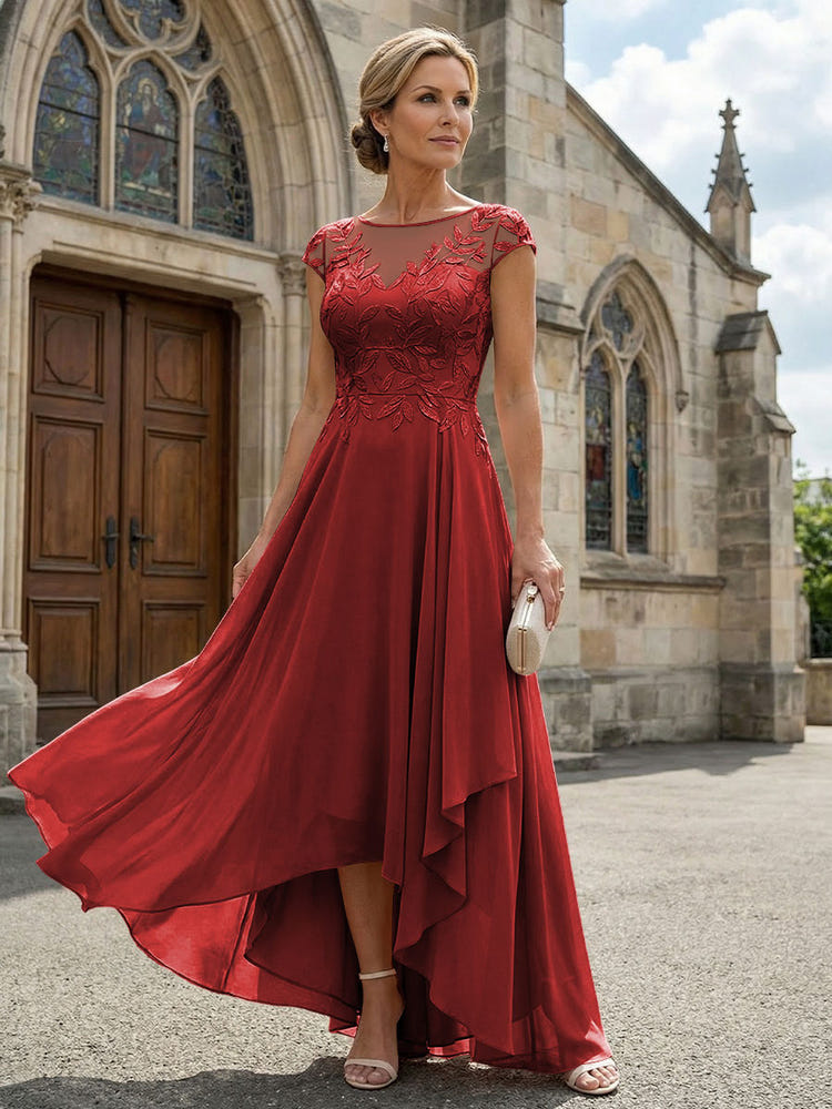 Chiffon High Low Floral Embroidery Mother of the Bride Dresses