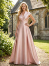 V Neck Satin Mother of the Bride Dresses with Short Sleeves