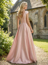 V Neck Satin Mother of the Bride Dresses with Short Sleeves