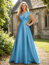 V Neck Satin Mother of the Bride Dresses with Short Sleeves