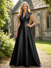 V Neck Satin Mother of the Bride Dresses with Short Sleeves