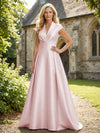 V Neck Satin Mother of the Bride Dresses with Short Sleeves