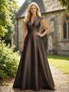 V Neck Satin Mother of the Bride Dresses with Short Sleeves
