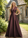 V Neck Satin Mother of the Bride Dresses with Short Sleeves