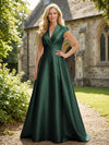 V Neck Satin Mother of the Bride Dresses with Short Sleeves