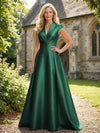 V Neck Satin Mother of the Bride Dresses with Short Sleeves
