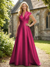 V Neck Satin Mother of the Bride Dresses with Short Sleeves