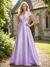 V Neck Satin Mother of the Bride Dresses with Short Sleeves