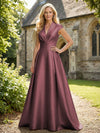 V Neck Satin Mother of the Bride Dresses with Short Sleeves