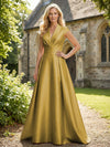 V Neck Satin Mother of the Bride Dresses with Short Sleeves