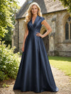 V Neck Satin Mother of the Bride Dresses with Short Sleeves