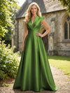 V Neck Satin Mother of the Bride Dresses with Short Sleeves