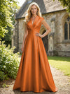 V Neck Satin Mother of the Bride Dresses with Short Sleeves