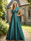 V Neck Satin Mother of the Bride Dresses with Short Sleeves