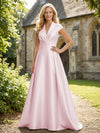 V Neck Satin Mother of the Bride Dresses with Short Sleeves