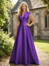 V Neck Satin Mother of the Bride Dresses with Short Sleeves