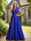 V Neck Satin Mother of the Bride Dresses with Short Sleeves