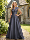 V Neck Satin Mother of the Bride Dresses with Short Sleeves