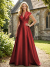 V Neck Satin Mother of the Bride Dresses with Short Sleeves