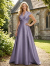 V Neck Satin Mother of the Bride Dresses with Short Sleeves
