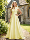V Neck Satin Mother of the Bride Dresses with Short Sleeves