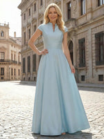 Simple Satin Mother of the Bride Dresses with Short Sleeves