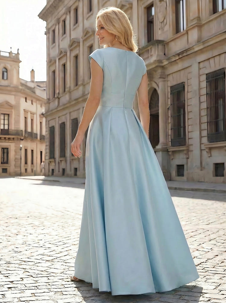Simple Satin Mother of the Bride Dresses with Short Sleeves