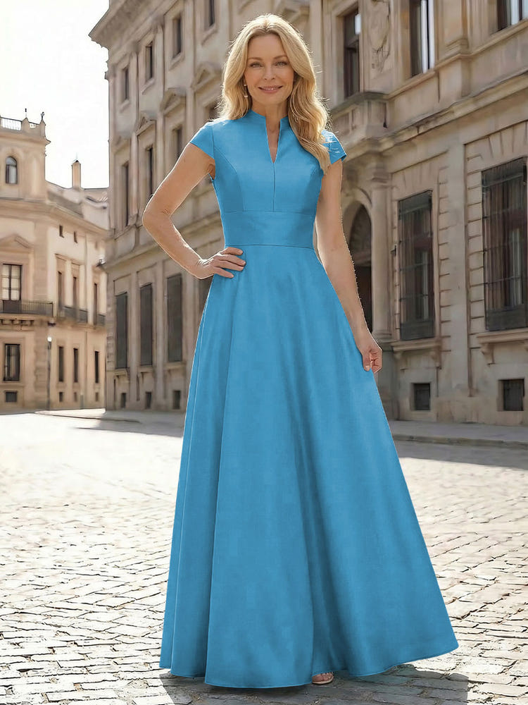Simple Satin Mother of the Bride Dresses with Short Sleeves