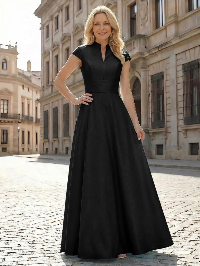 Simple Satin Mother of the Bride Dresses with Short Sleeves